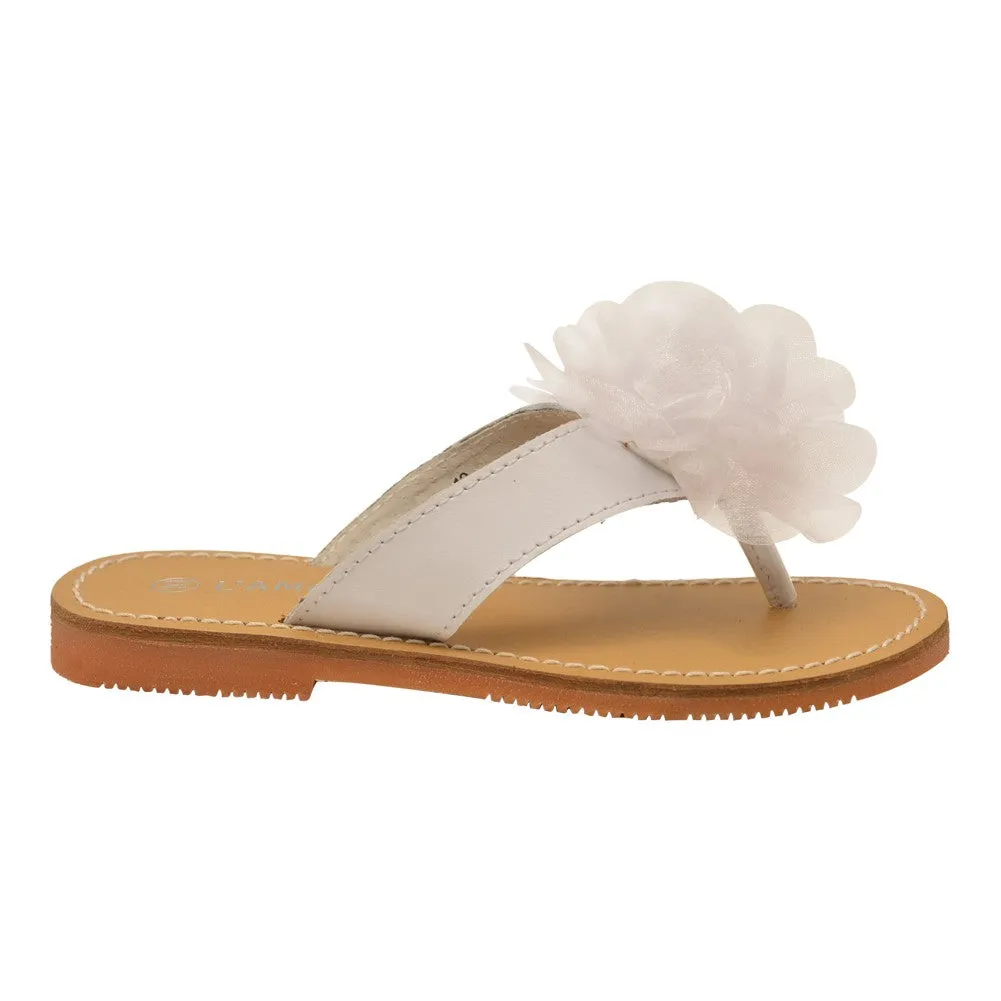 Little Girls White Organza Flower Adorned Thong Sandals 7-10 Toddler