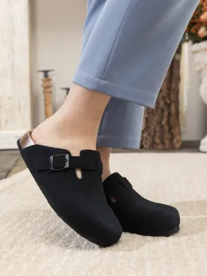 Maibulun | Buckle Suede Classic Clogs - Black
