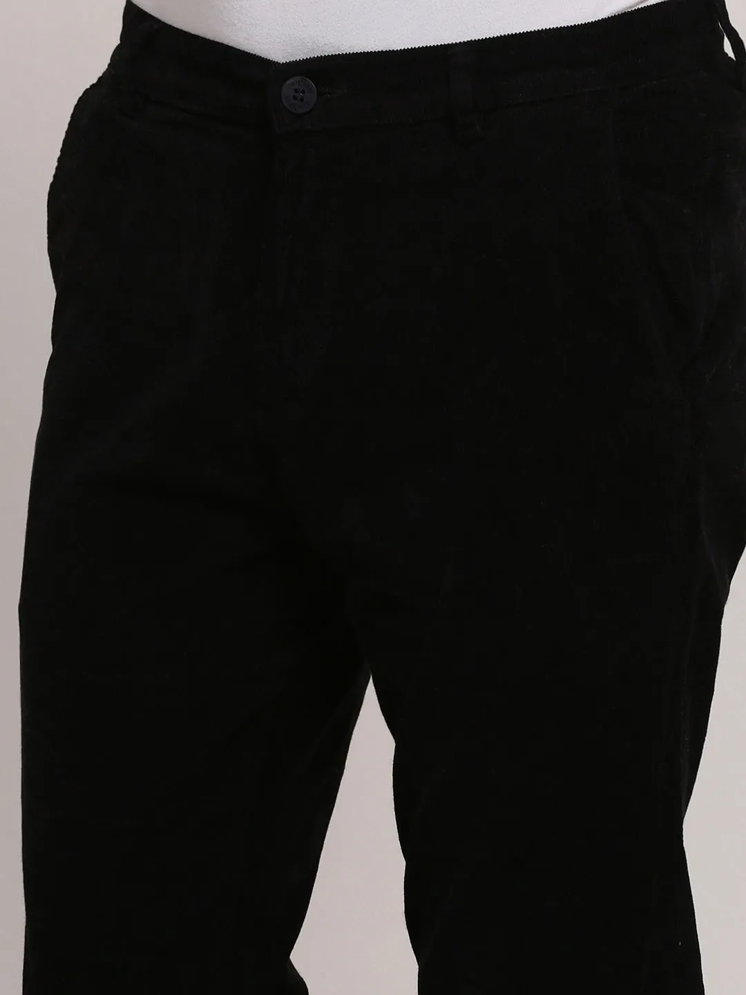 Men Black Solid Slim Fit Low-Rise Cotton Trousers