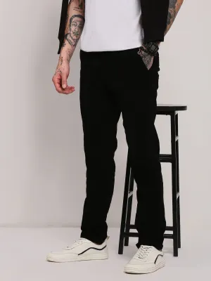 Men Black Solid Slim Fit Low-Rise Cotton Trousers