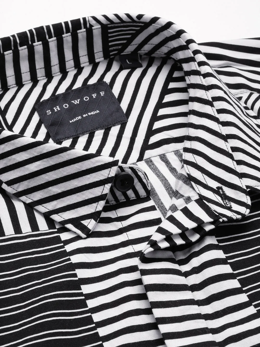Men Black Standard Striped Cotton Shirt