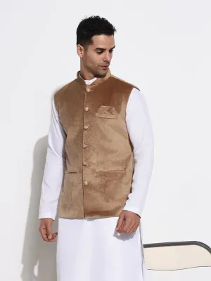 Men Brown Mandarin Collar Solid Nehru Jacket