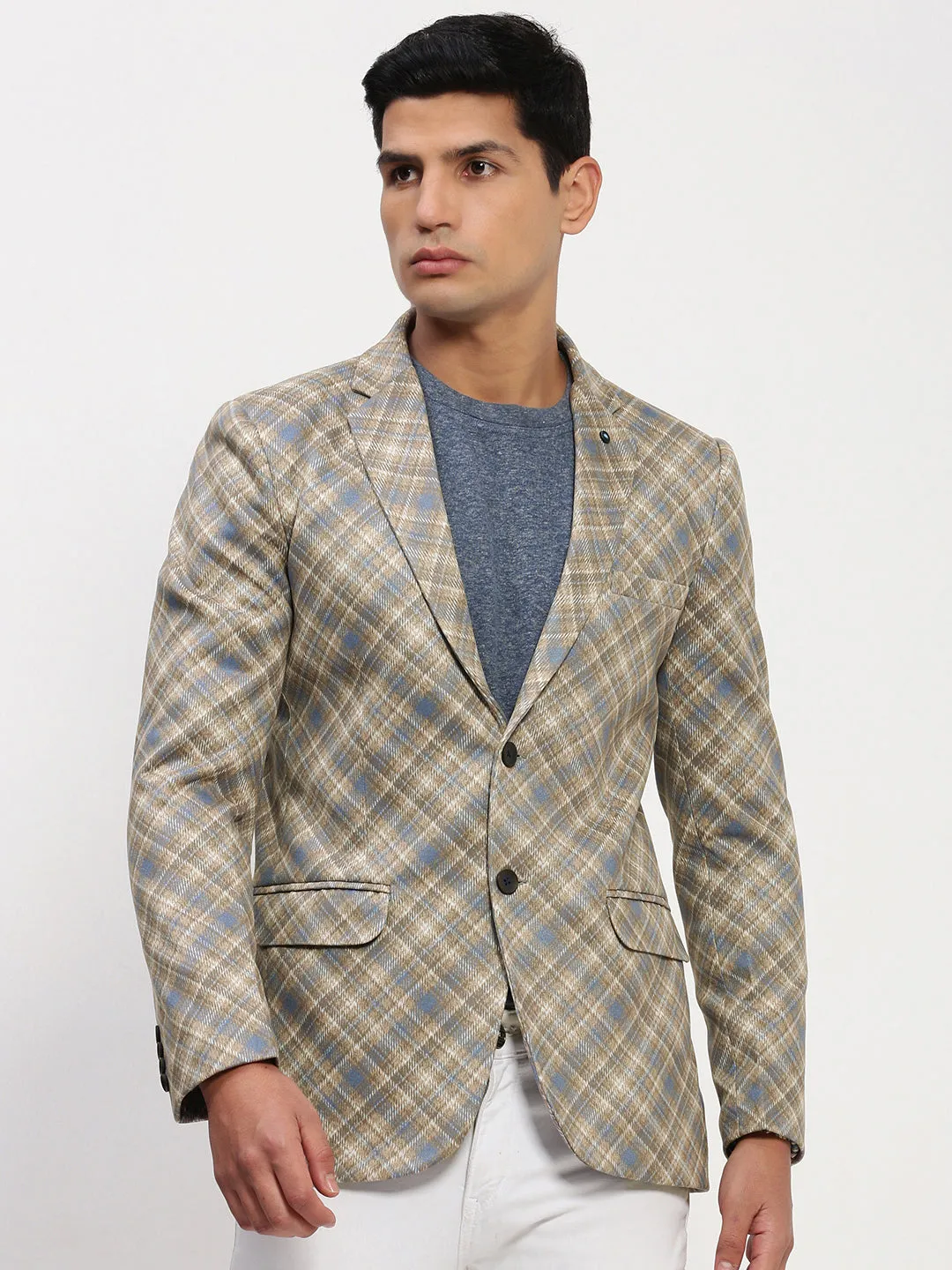 Men Brown Printed Single Breasted Blazer