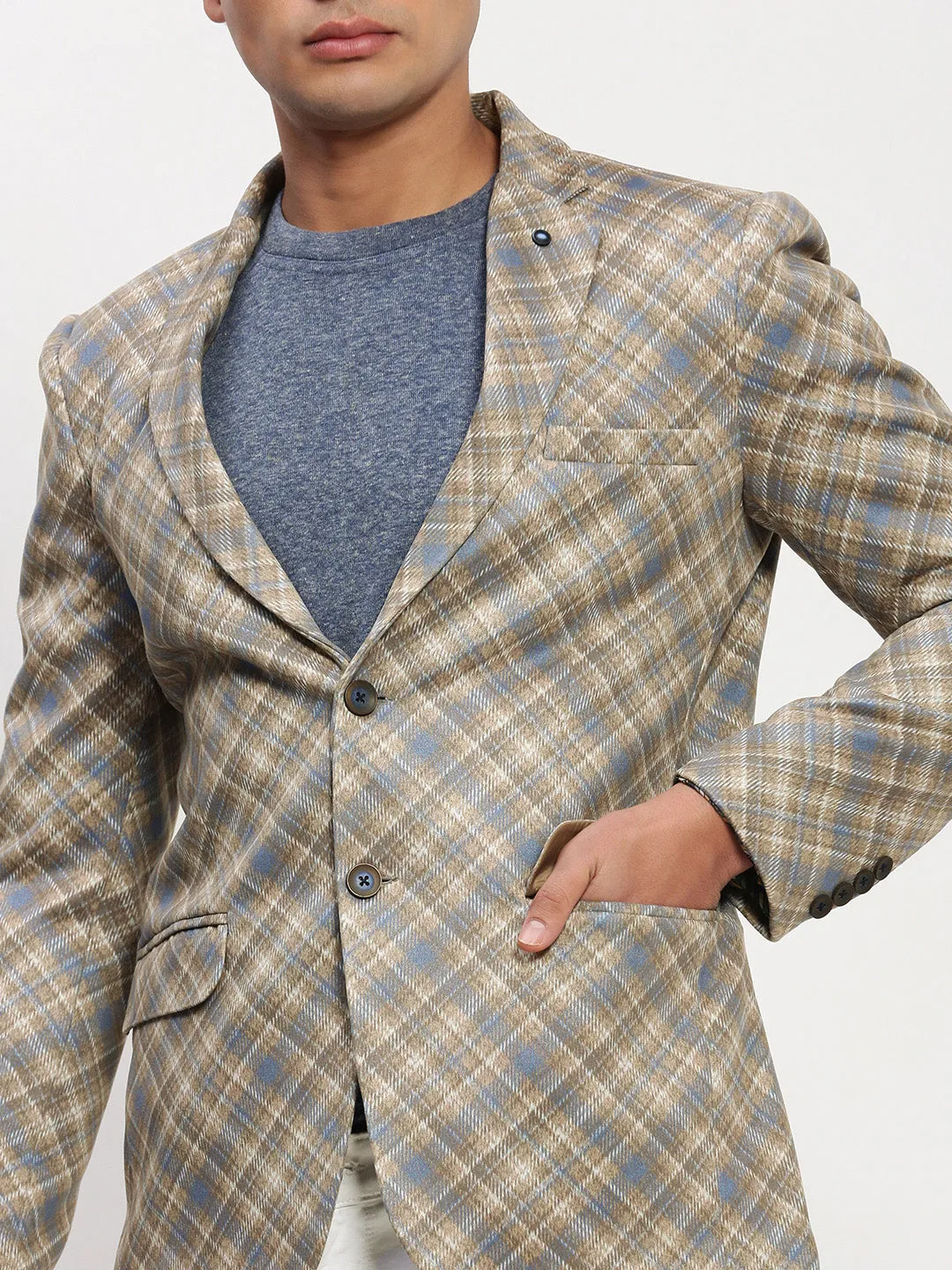 Men Brown Printed Single Breasted Blazer