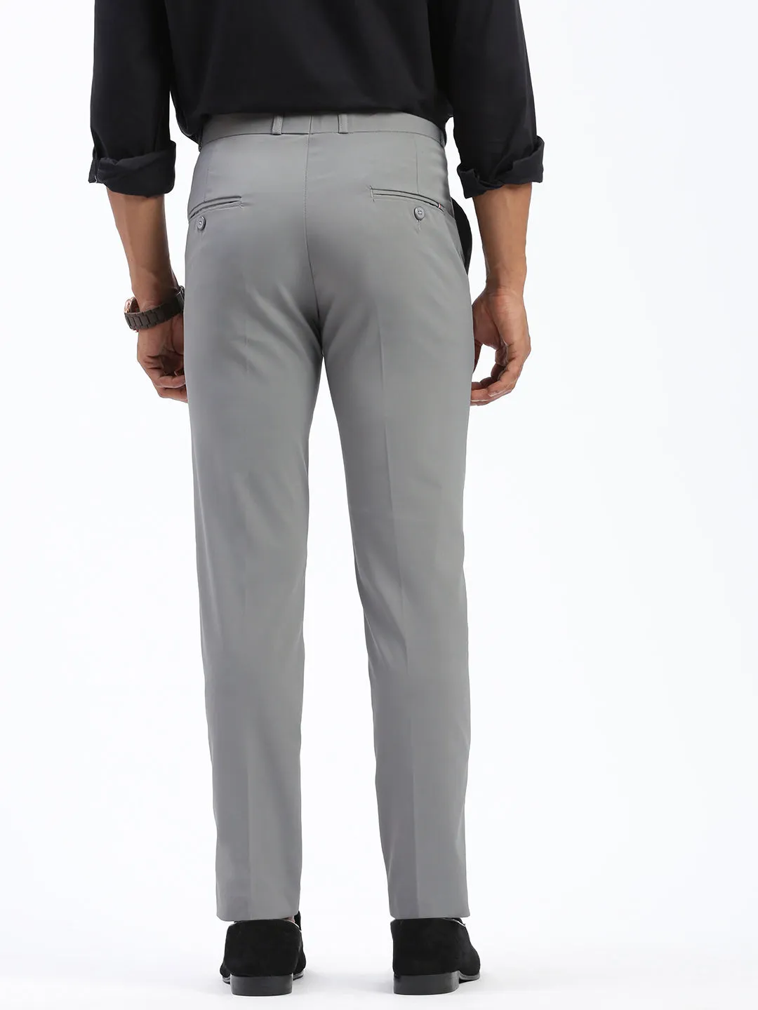 Men Grey Comfort Slim Fit Low-Rise Trousers