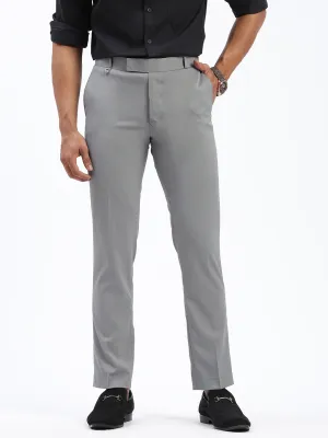Men Grey Comfort Slim Fit Low-Rise Trousers