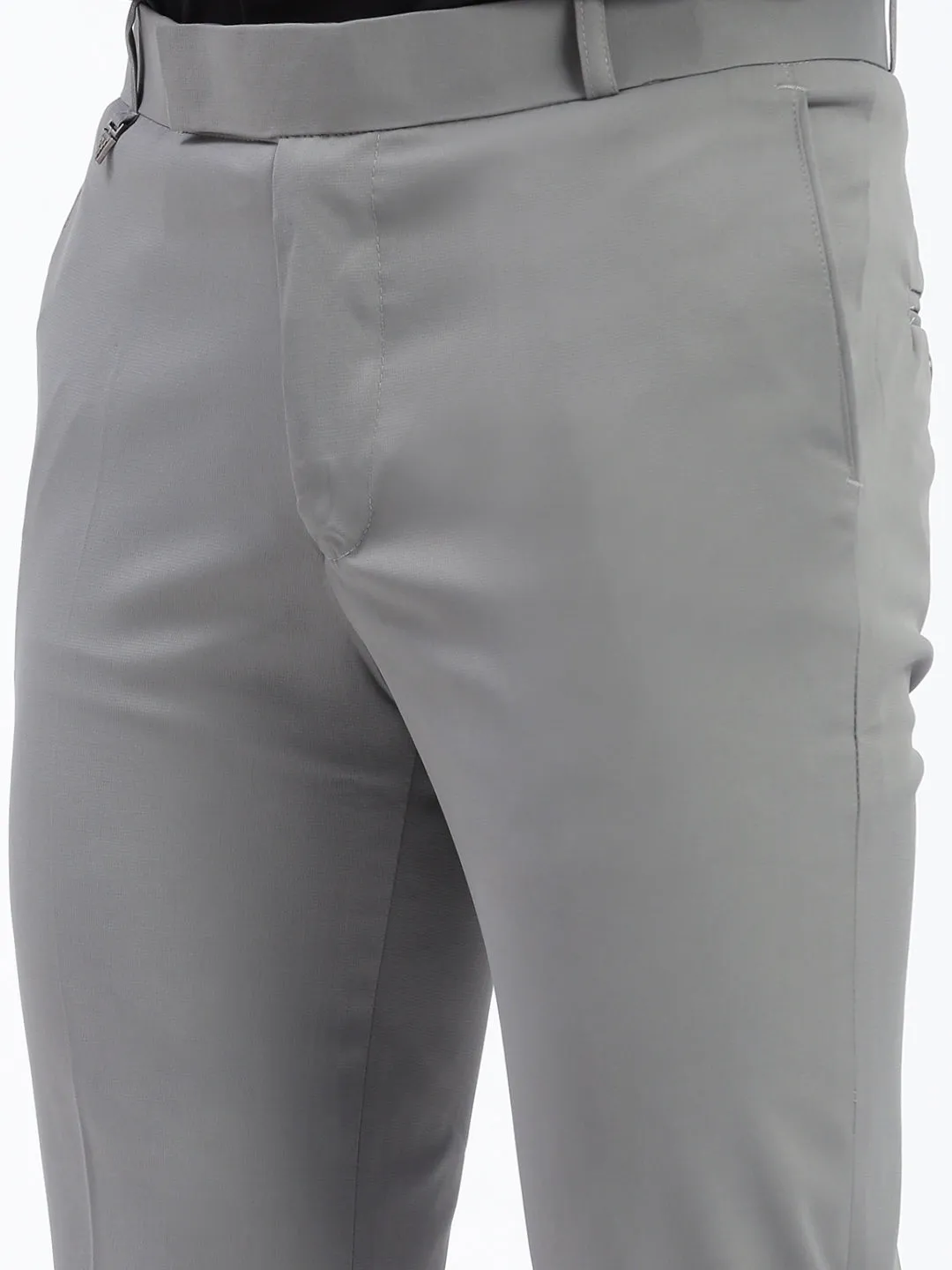 Men Grey Comfort Slim Fit Low-Rise Trousers