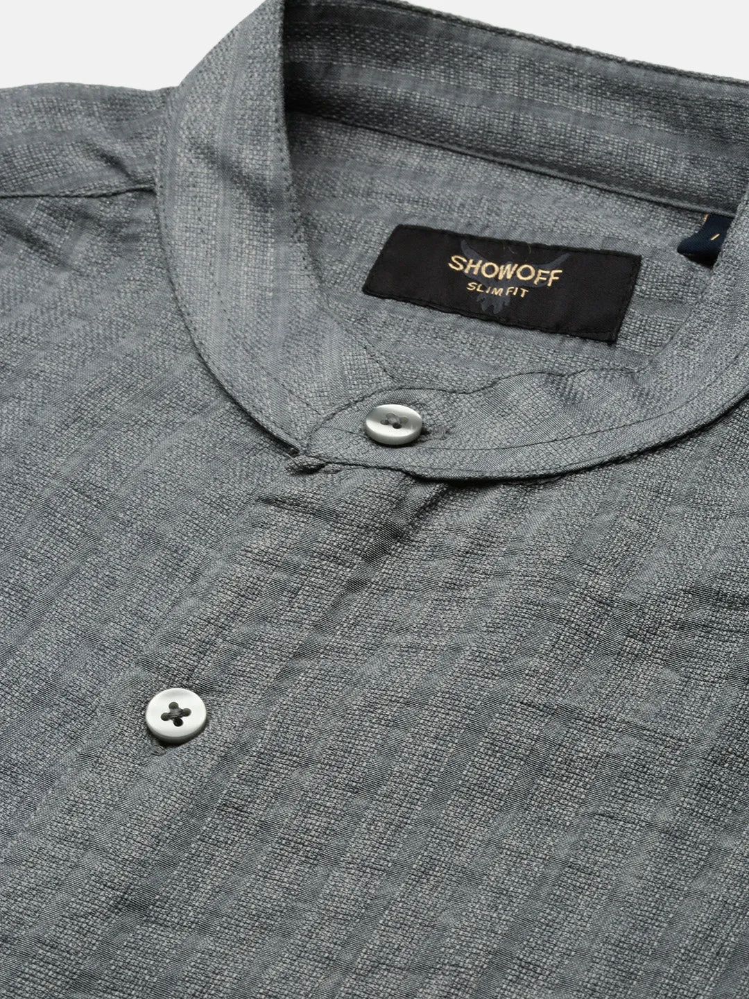 Men Grey Solid Cotton Slim Fit Shirt