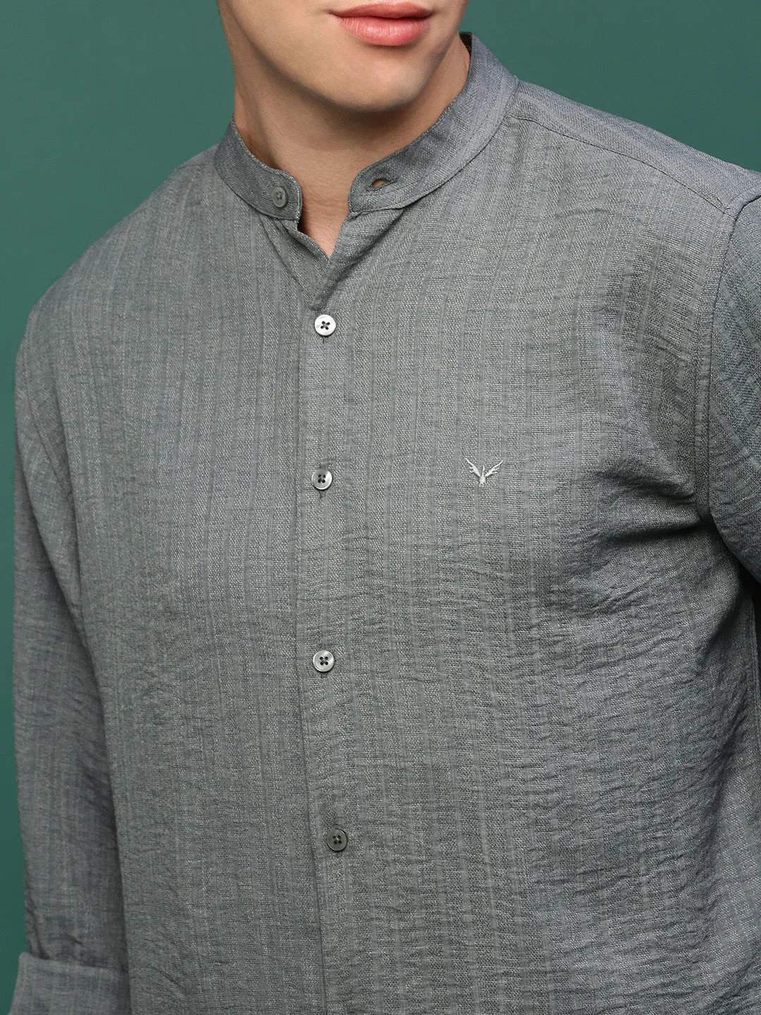 Men Grey Solid Cotton Slim Fit Shirt