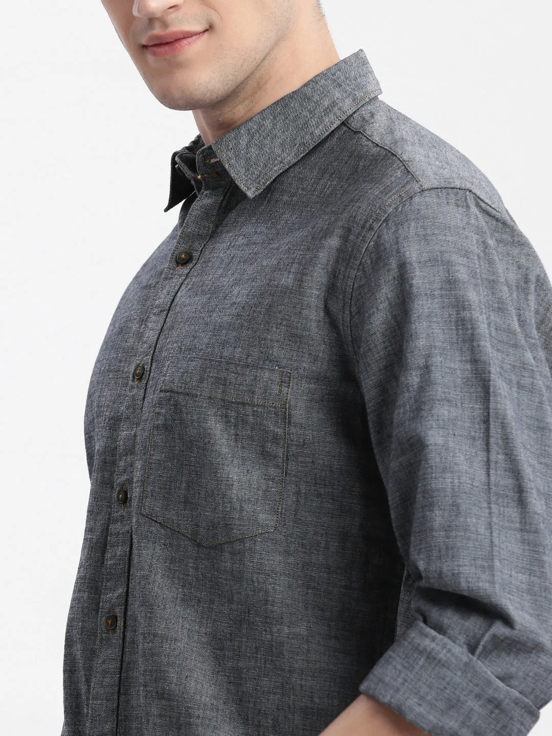 Men Grey Standard Slim Fit Opaque Printed Cotton Casual Shirt