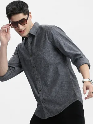Men Grey Standard Slim Fit Opaque Printed Cotton Casual Shirt