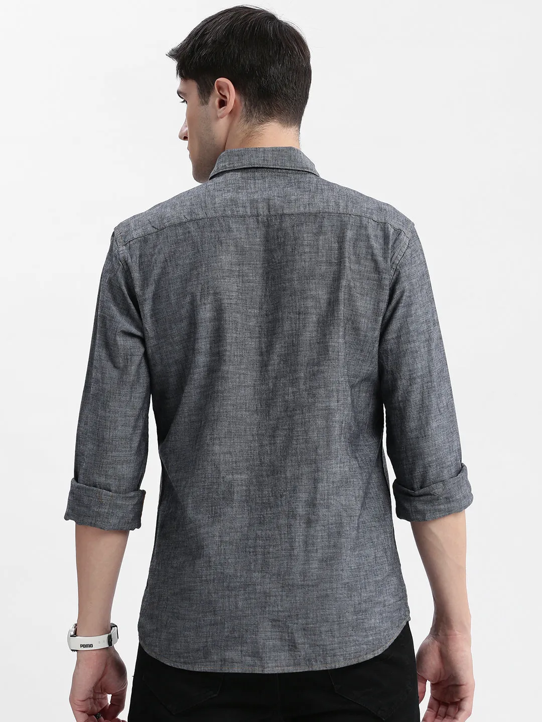 Men Grey Standard Slim Fit Opaque Printed Cotton Casual Shirt