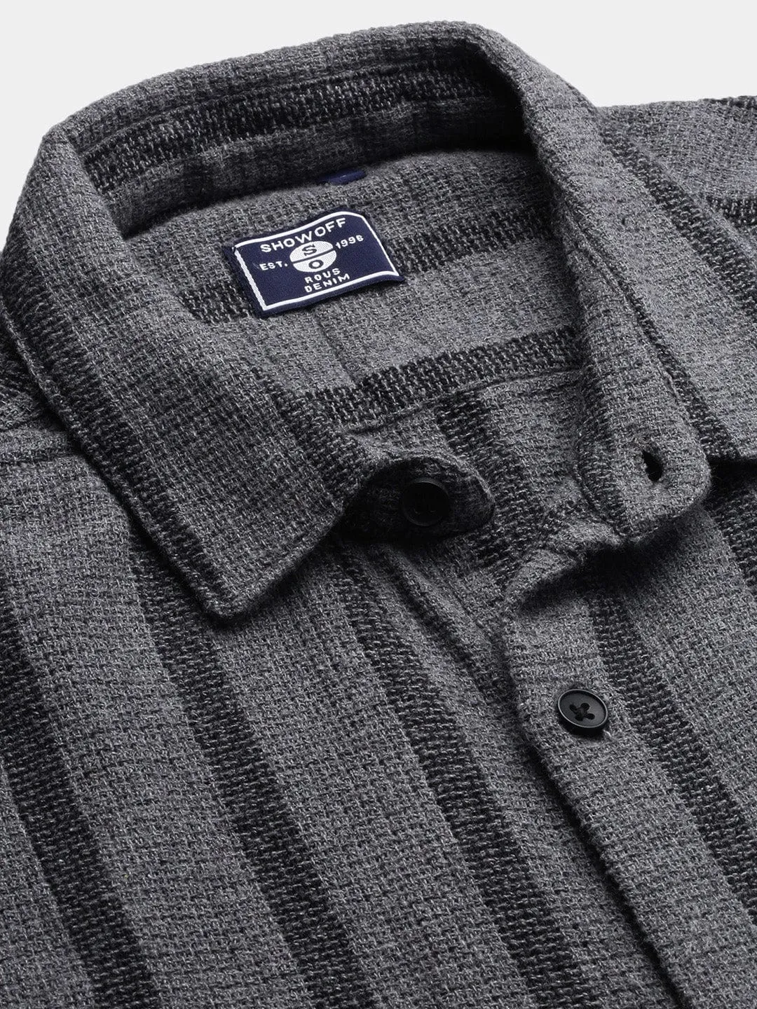 Men Grey Standard Slim Fit Opaque Striped Casual Shirt