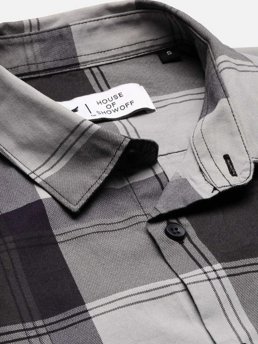 Men Grey Standard Slim Fit Tartan Checks Cotton Casual Shirt