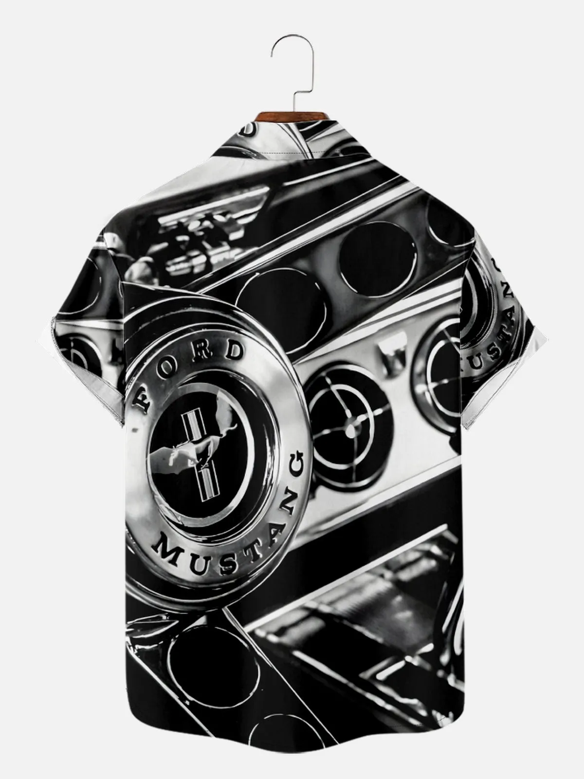 Men's Close Up of Ford Mustang Black and White Short Sleeve Shirt
