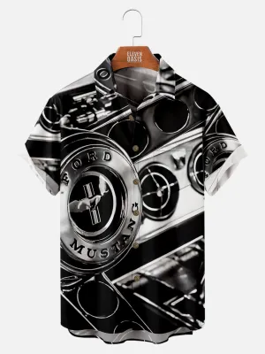 Men's Close Up of Ford Mustang Black and White Short Sleeve Shirt