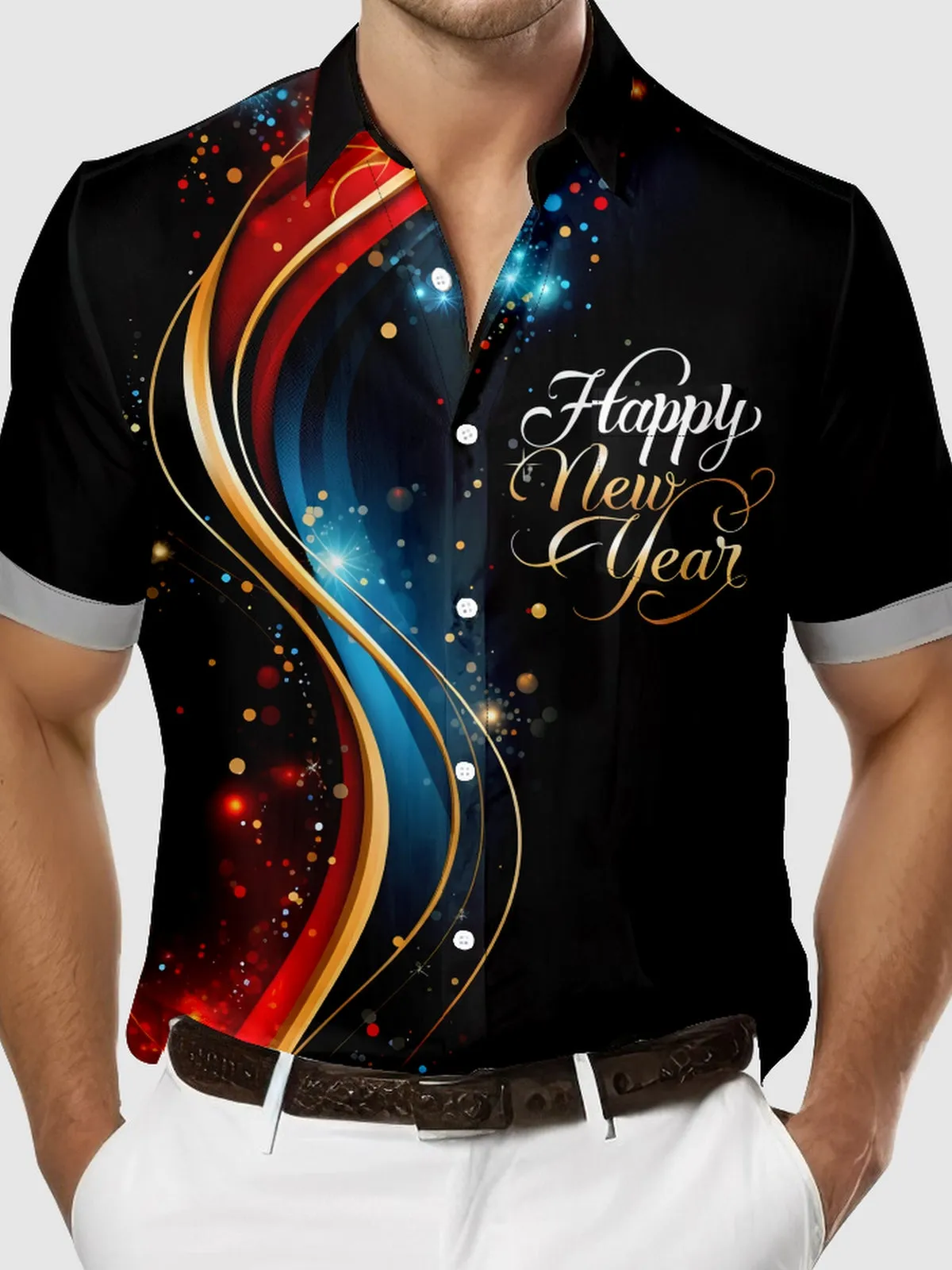Men's Happy New Year Beautiful Stripes Hope Short Sleeve Shirt