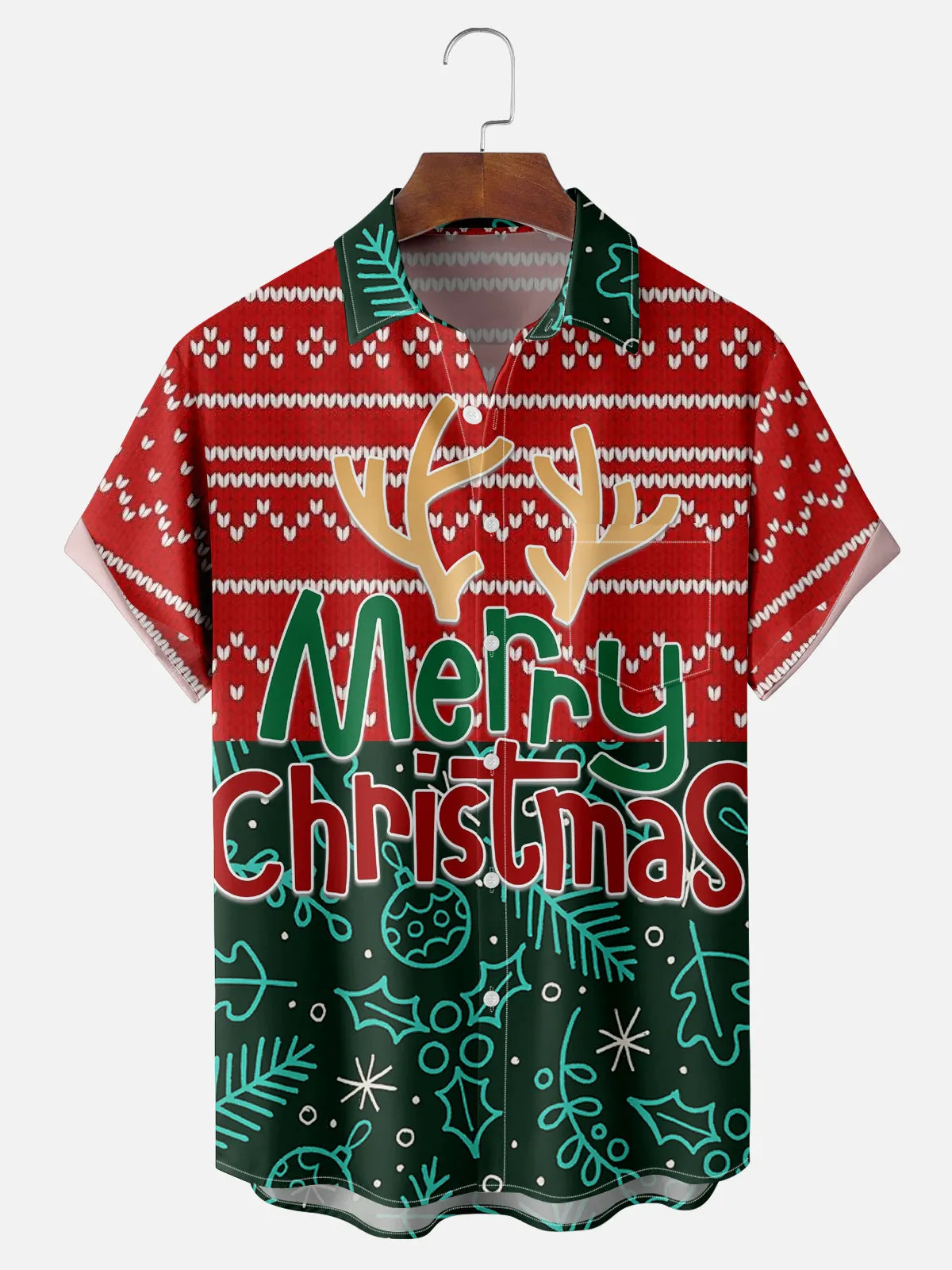 Merry Christmas Reindeer Antlers Short Sleeve Shirt