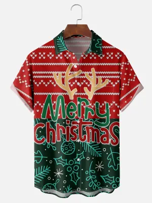 Merry Christmas Reindeer Antlers Short Sleeve Shirt