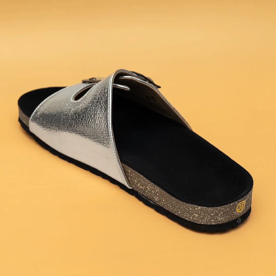 Metallic Buckle Sliders - Silver
