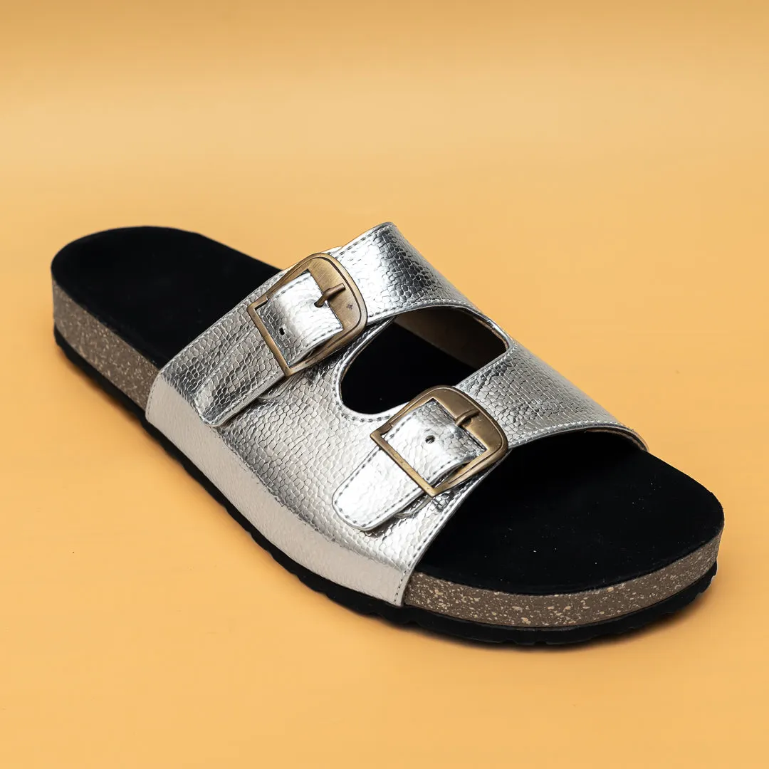 Metallic Buckle Sliders - Silver