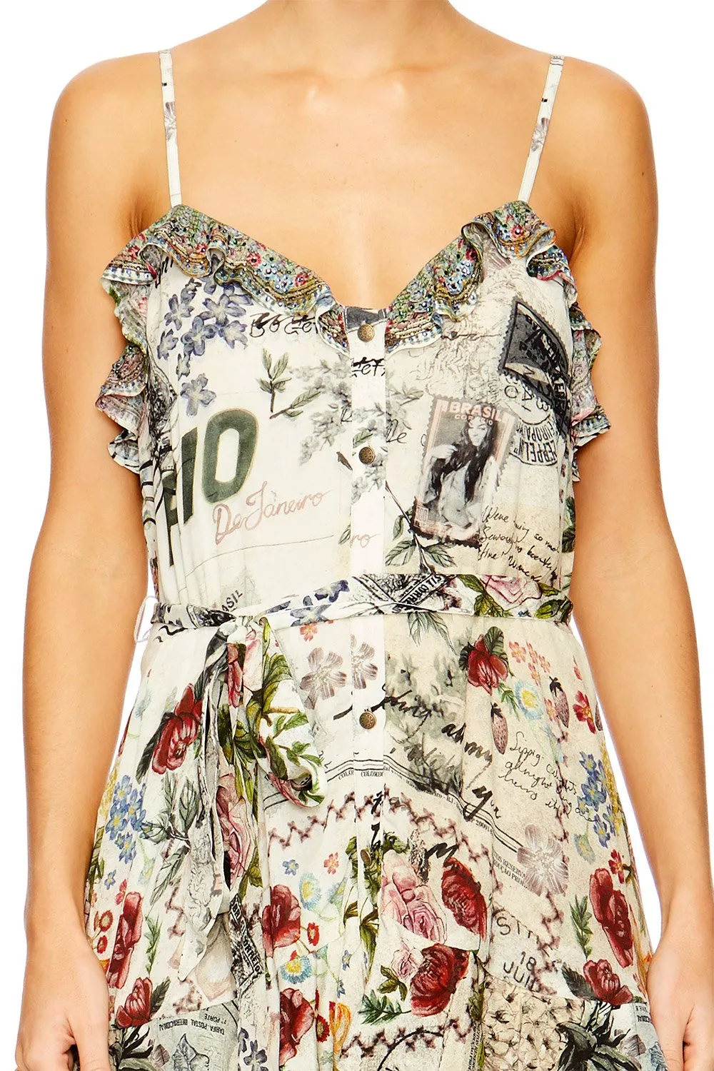 MINI BUTTON DOWN FRILL DRESS MEMORY LANE
