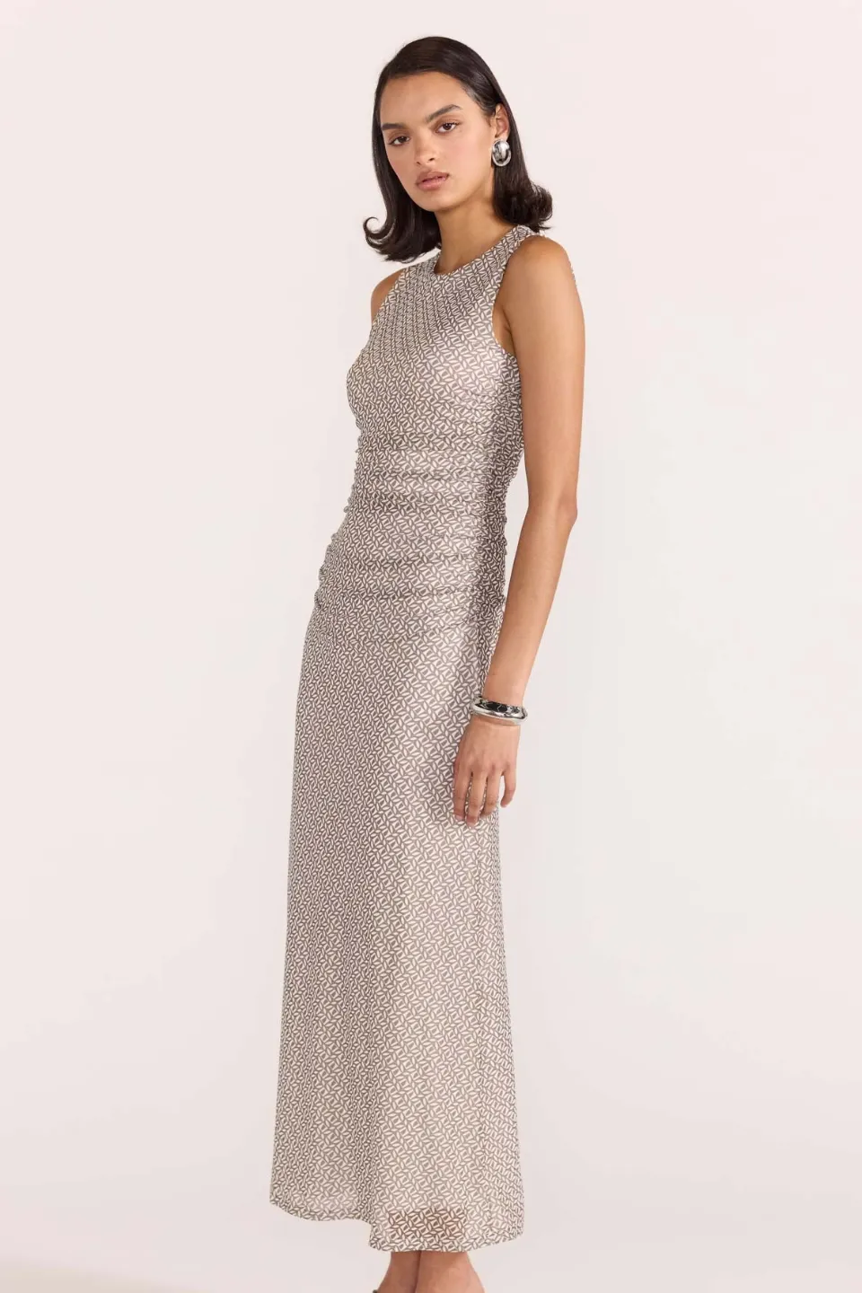 Noa Geo Beige Mesh Maxi Dress