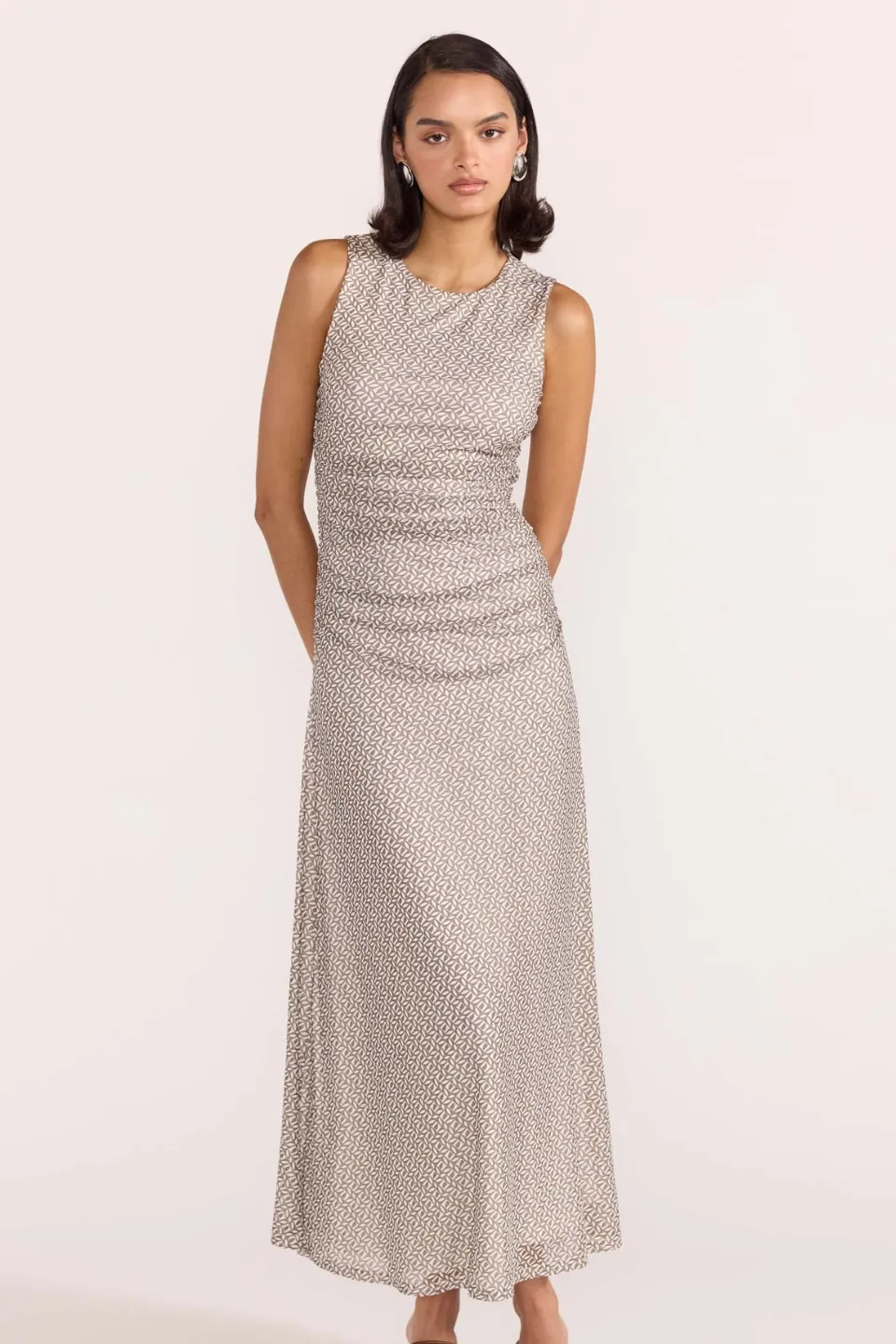 Noa Geo Beige Mesh Maxi Dress