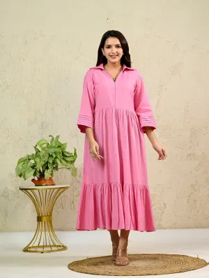 PINK COTTON LONG TIER DRESS