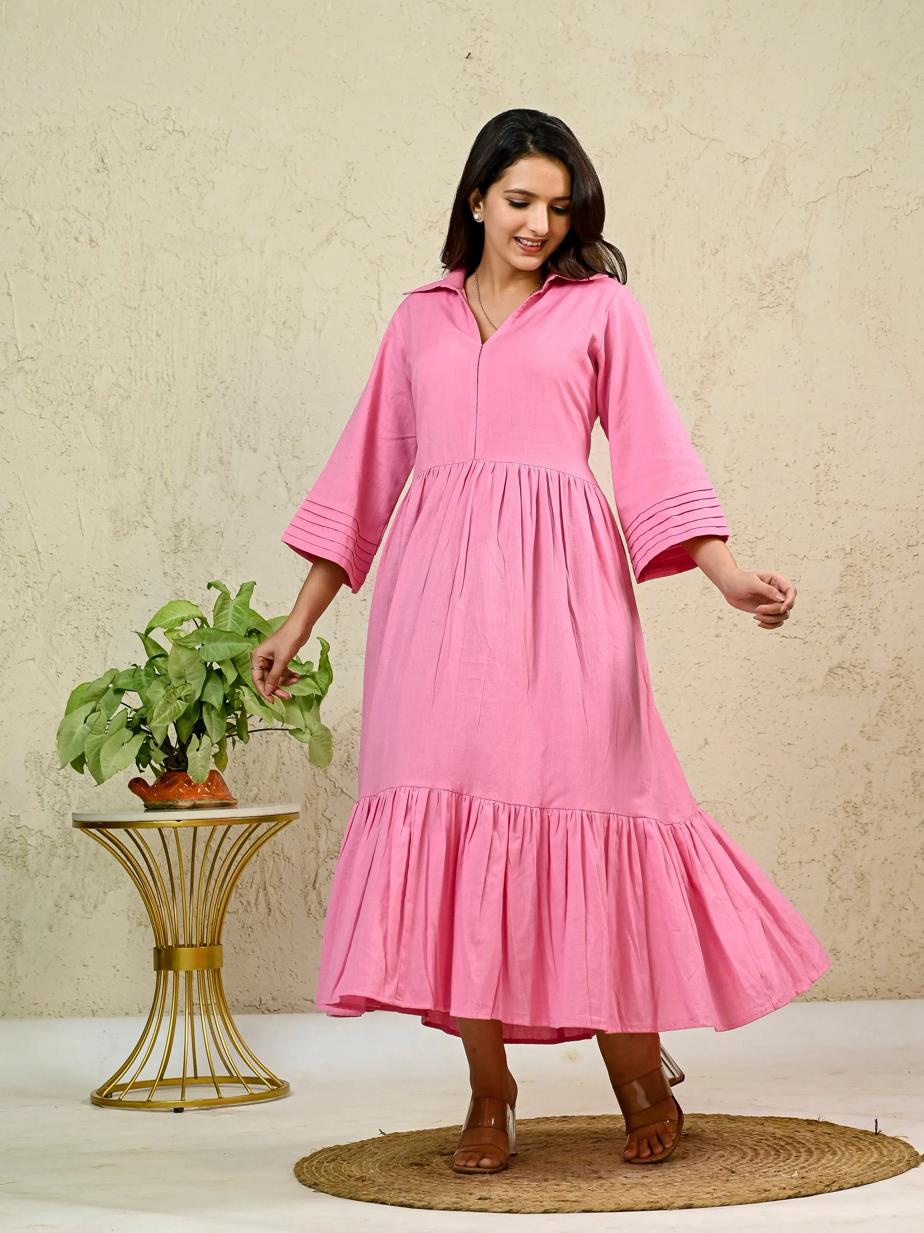 PINK COTTON LONG TIER DRESS