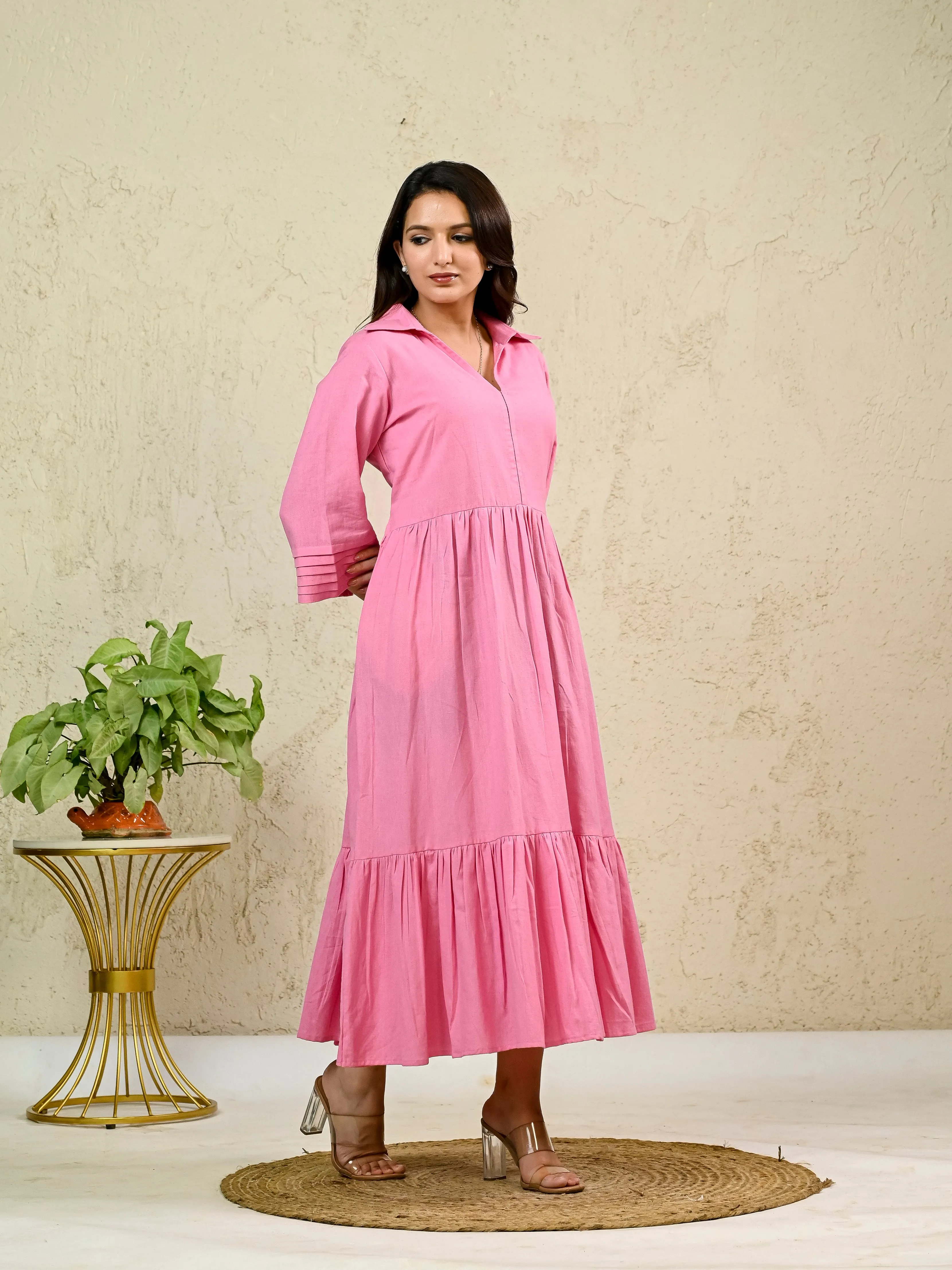 PINK COTTON LONG TIER DRESS