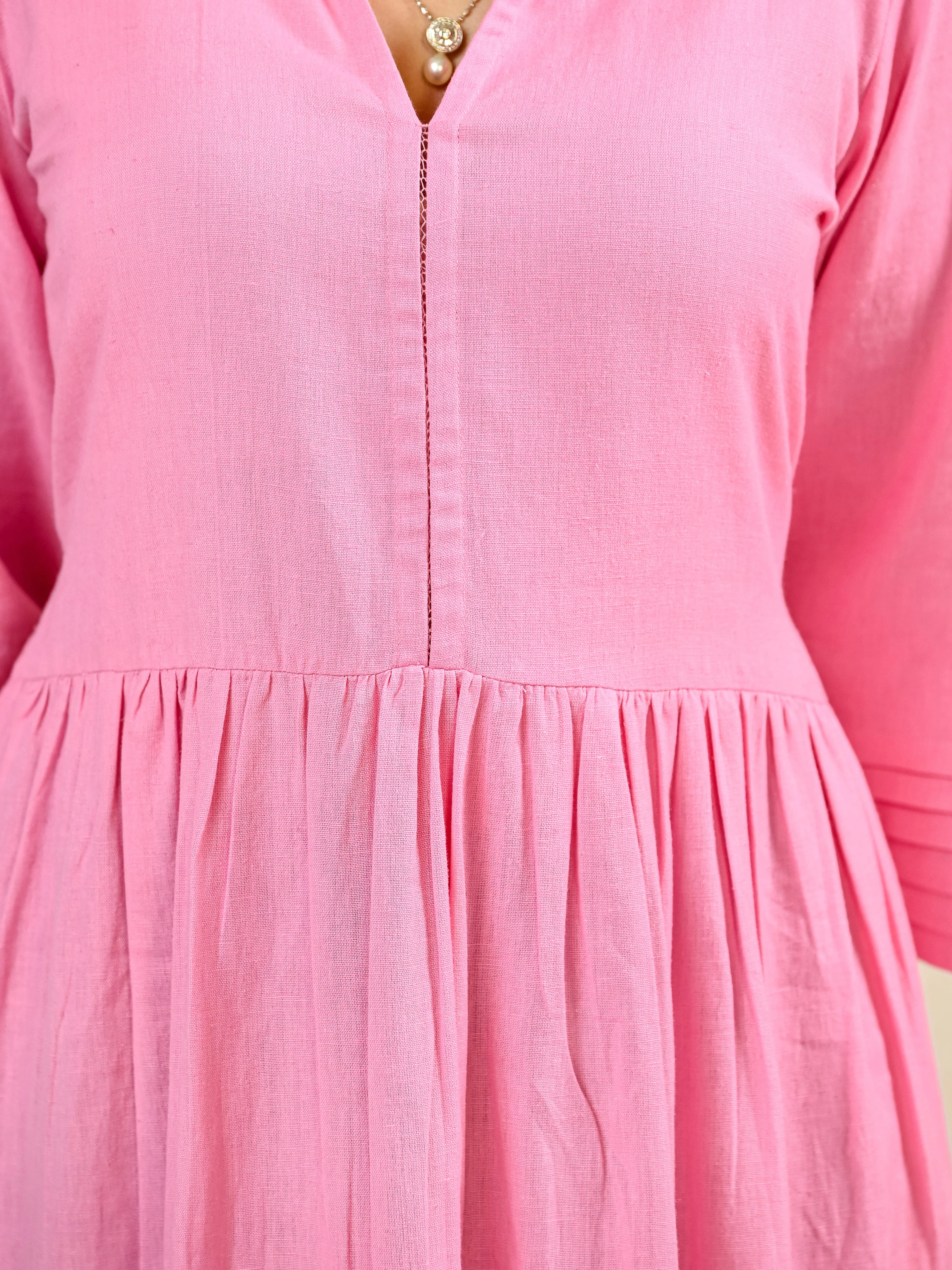 PINK COTTON LONG TIER DRESS