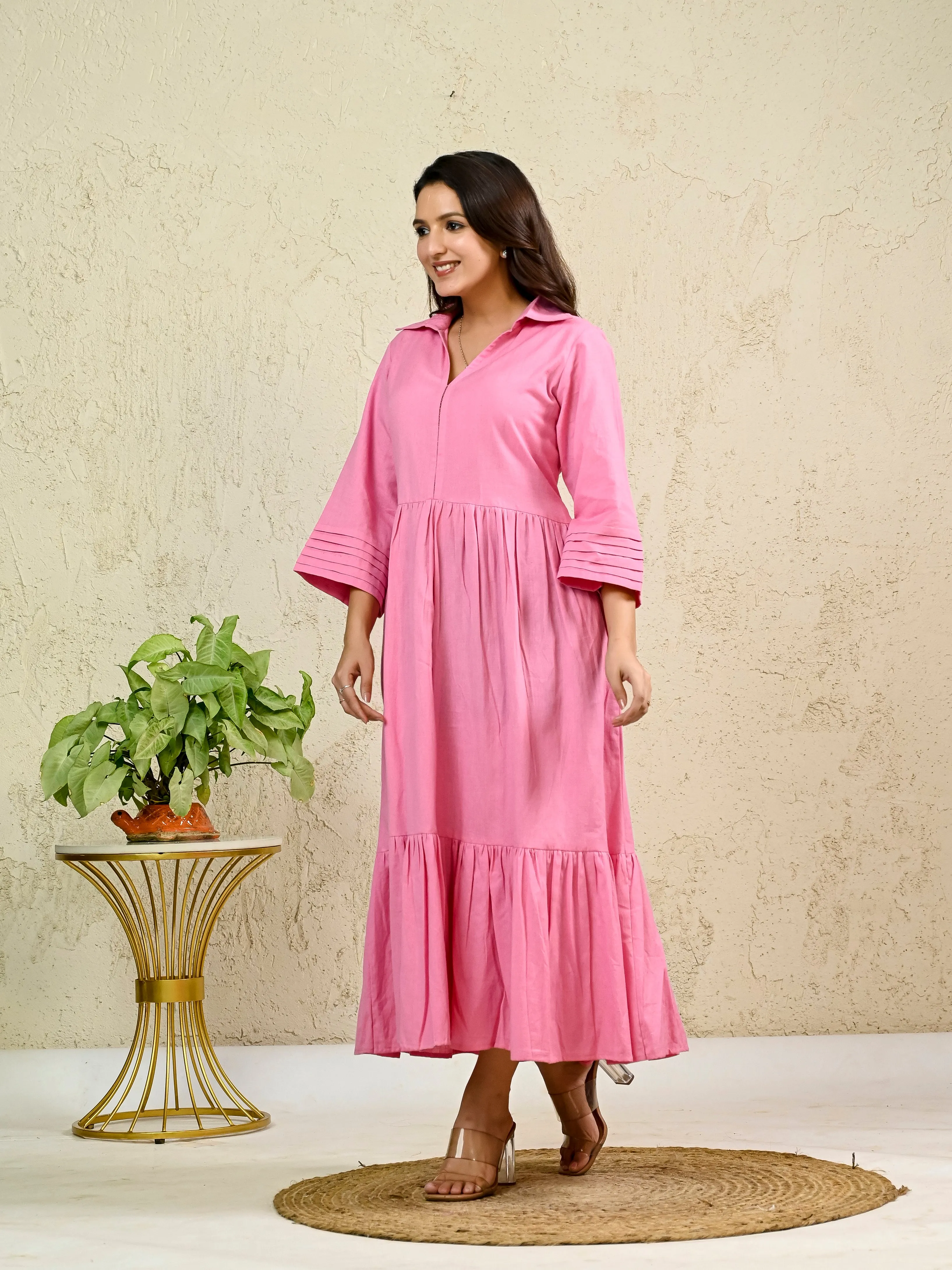 PINK COTTON LONG TIER DRESS