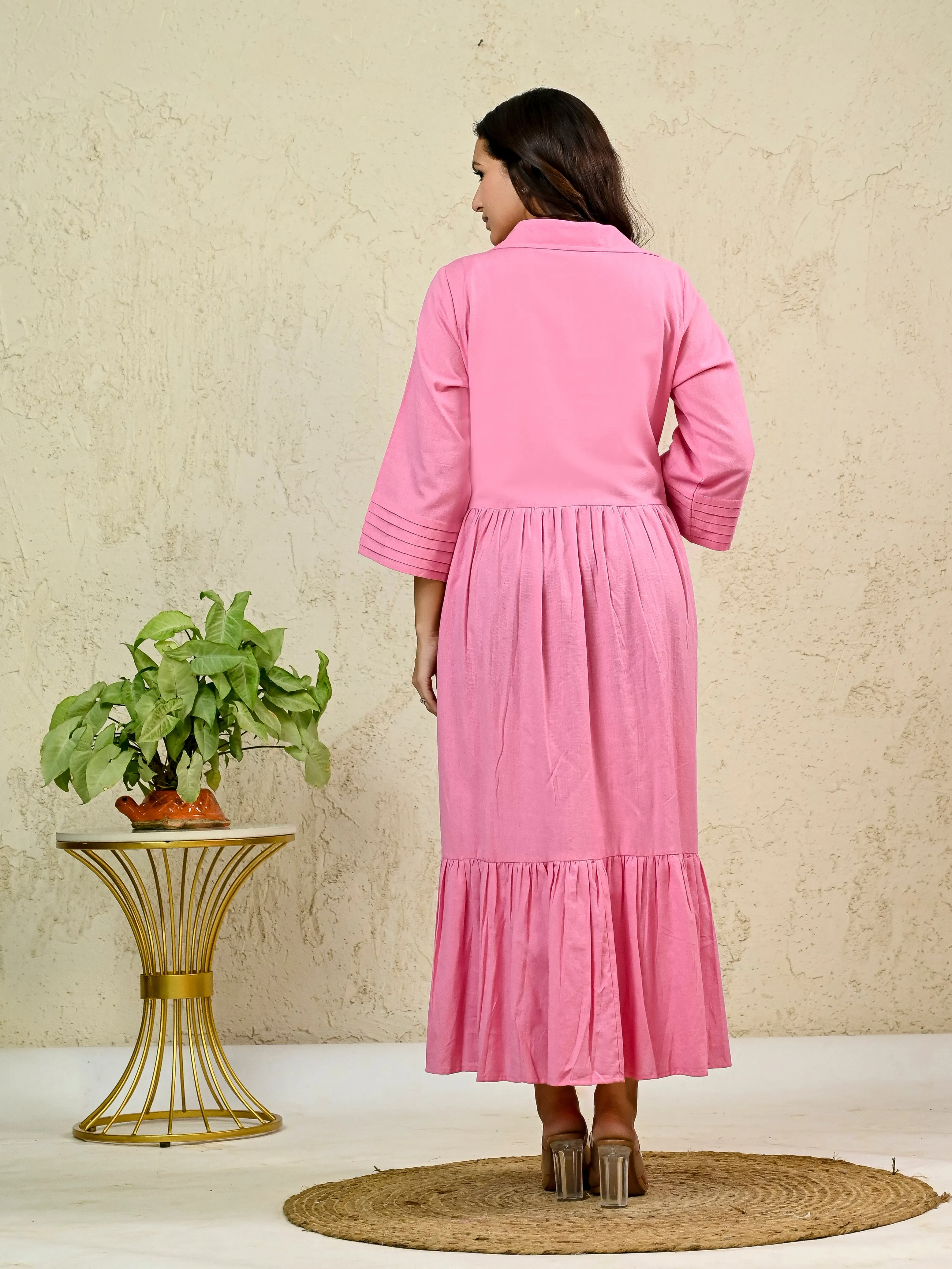 PINK COTTON LONG TIER DRESS