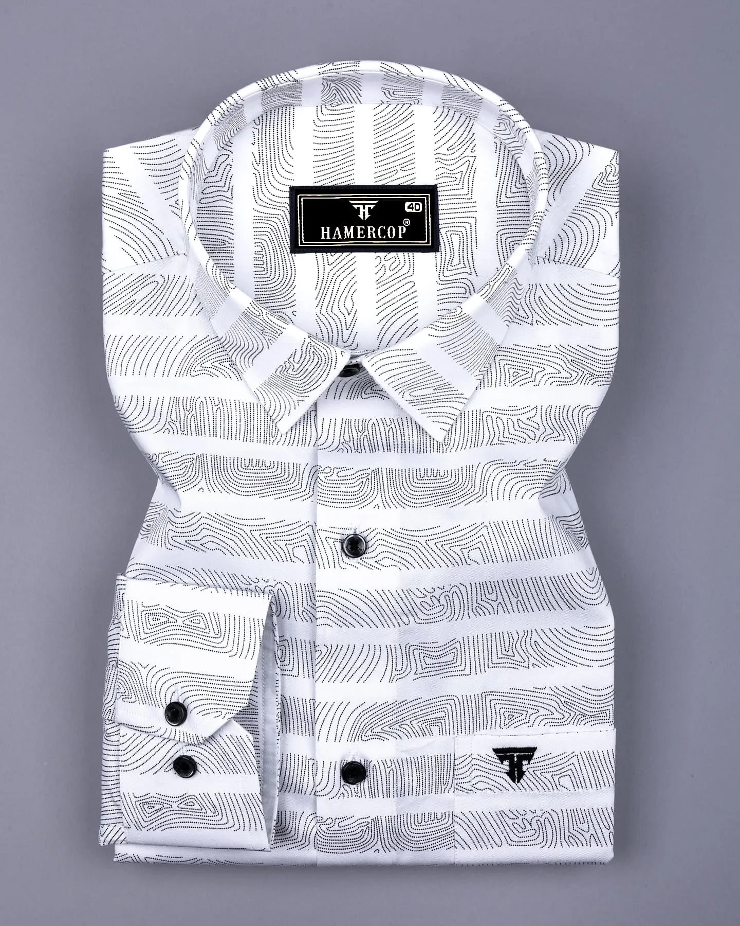 Pluzine White With Black Weft Stripe Printed Cotton Shirt
