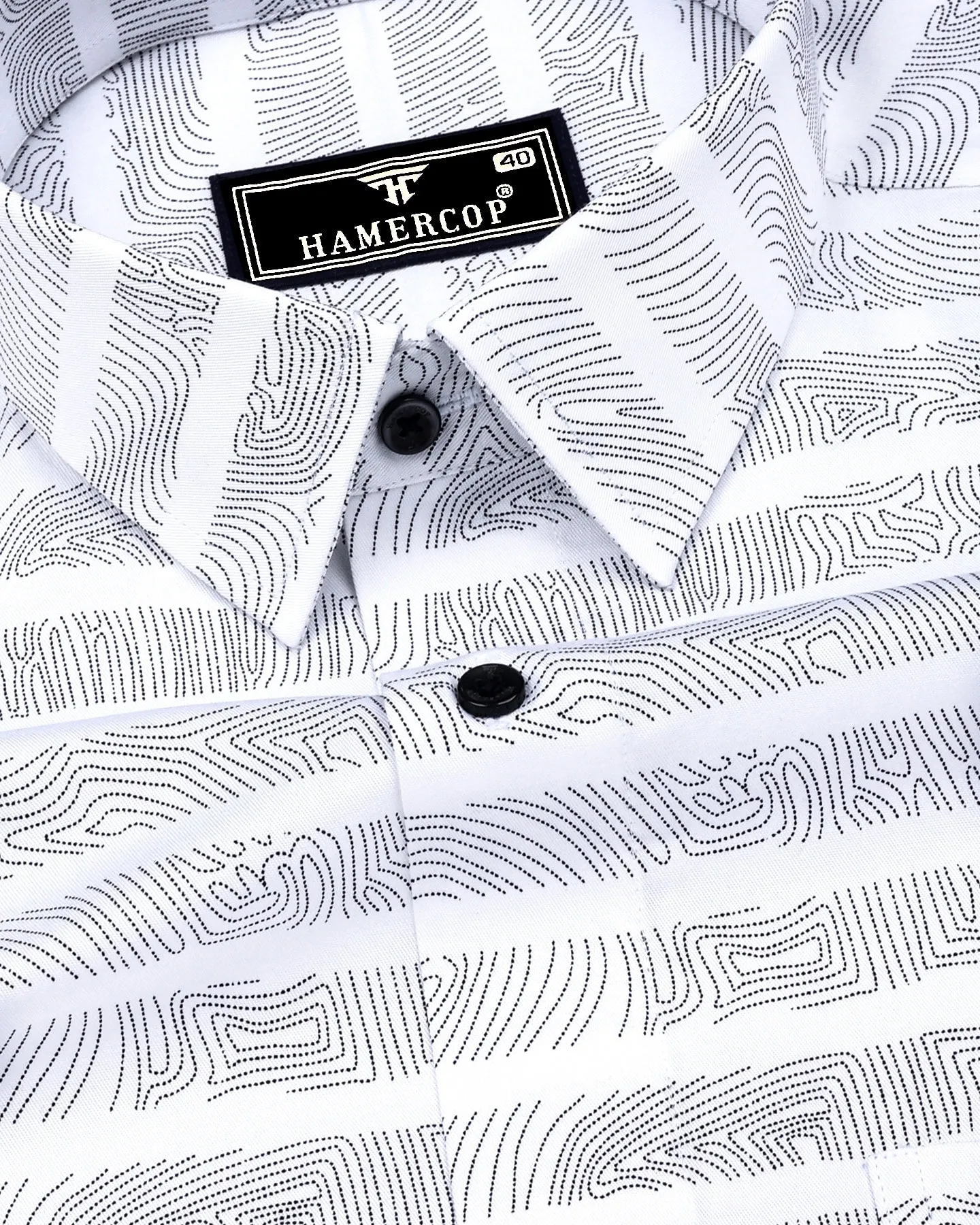 Pluzine White With Black Weft Stripe Printed Cotton Shirt