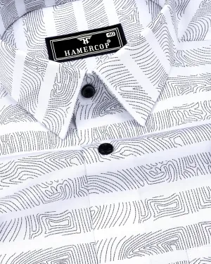 Pluzine White With Black Weft Stripe Printed Cotton Shirt