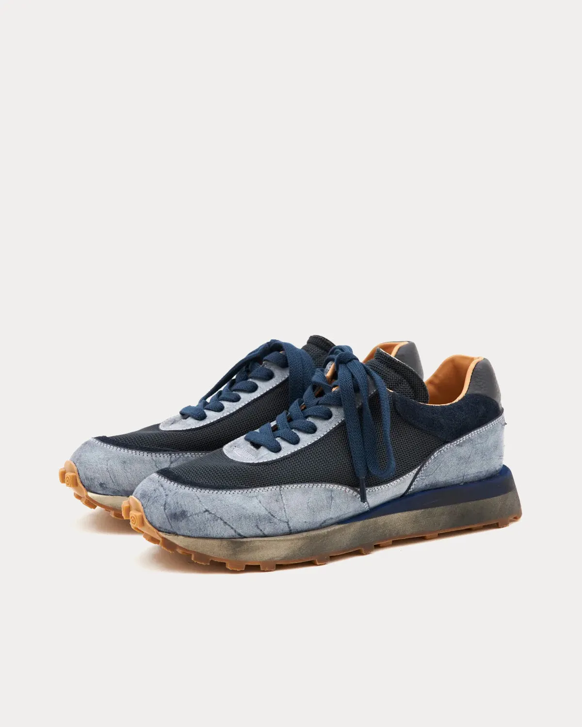 R-Type 01 Rocky Mohawk Leather Distressed Blue Low Top Sneakers