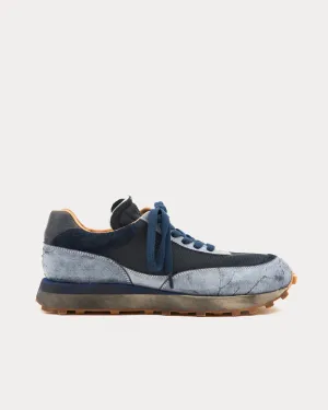 R-Type 01 Rocky Mohawk Leather Distressed Blue Low Top Sneakers