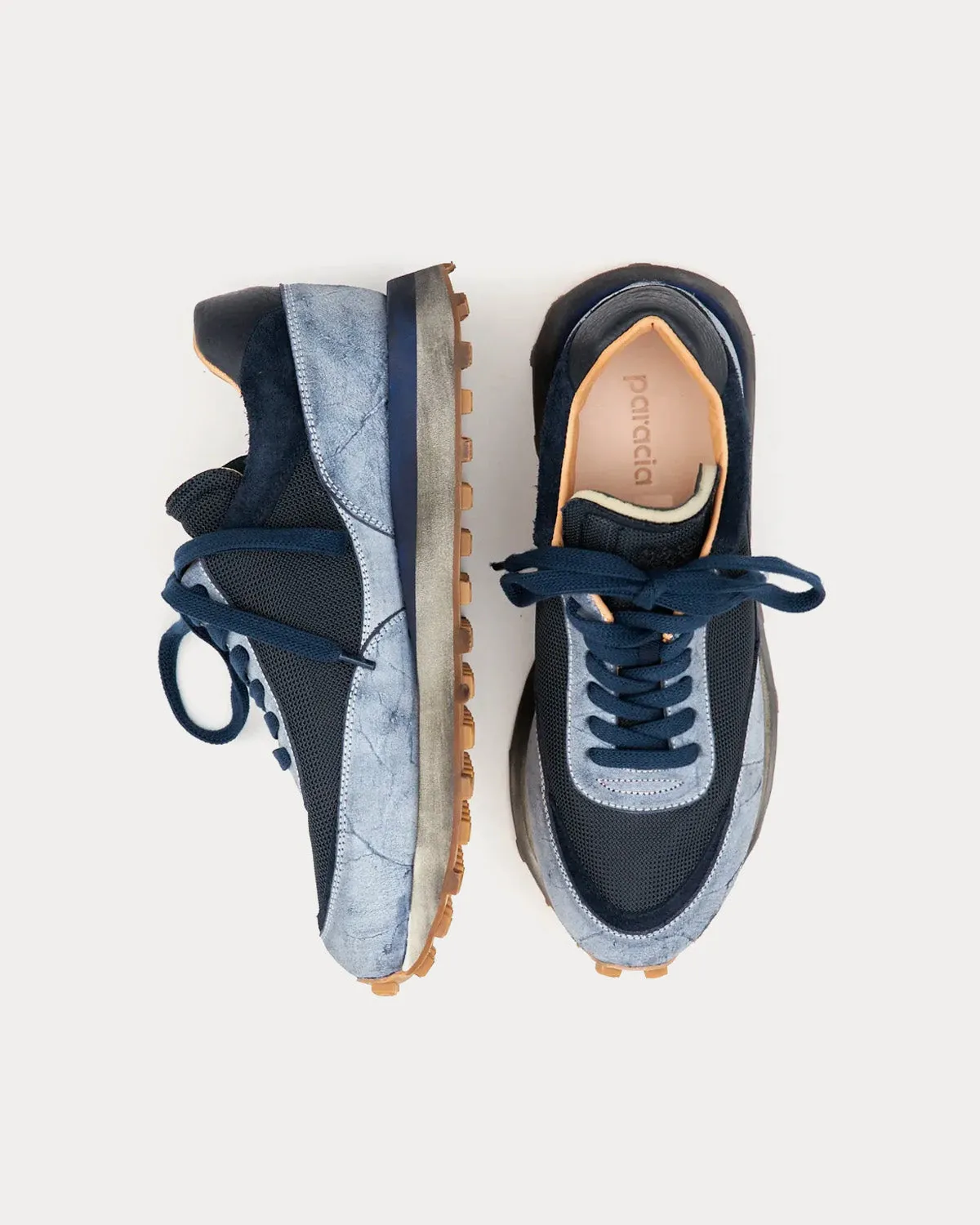 R-Type 01 Rocky Mohawk Leather Distressed Blue Low Top Sneakers