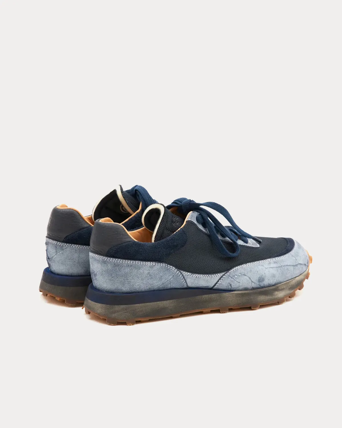 R-Type 01 Rocky Mohawk Leather Distressed Blue Low Top Sneakers