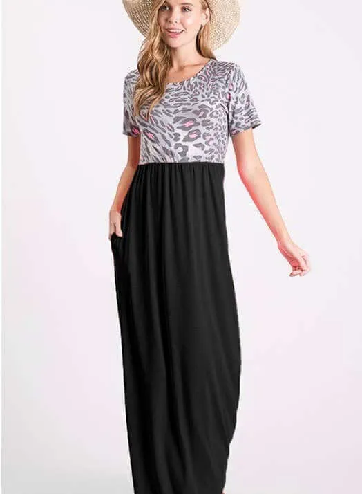 Rosa Solid Contrast Maxi Dress With Side Pockets