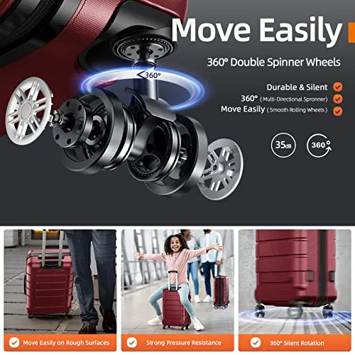 SHOWKOO Luggage Carry-On 20-Inch - Lightweight ABS PC, Silent Wheels, Wine Red