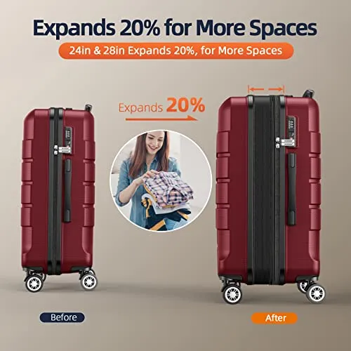 SHOWKOO Luggage Carry-On 20-Inch - Lightweight ABS PC, Silent Wheels, Wine Red