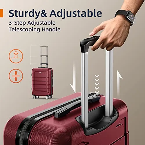 SHOWKOO Luggage Carry-On 20-Inch - Lightweight ABS PC, Silent Wheels, Wine Red