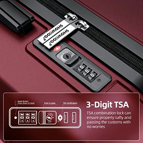 SHOWKOO Luggage Carry-On 20-Inch - Lightweight ABS PC, Silent Wheels, Wine Red