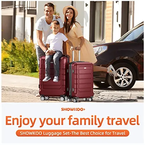 SHOWKOO Luggage Carry-On 20-Inch - Lightweight ABS PC, Silent Wheels, Wine Red