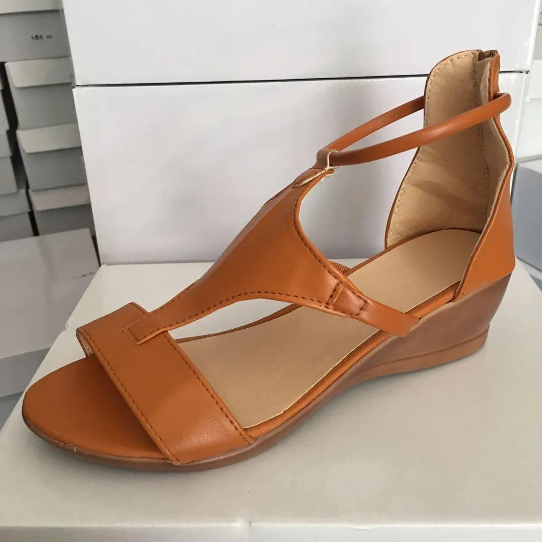 Solid Color Slope Heel Women's Sandals