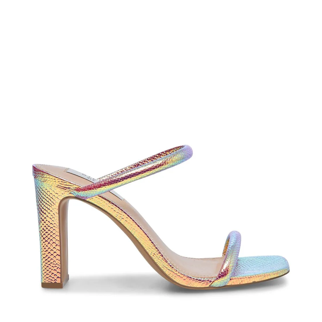 Steve Madden Women's Jacee Open toe Slide Heeled Sandal IRIDESCENT