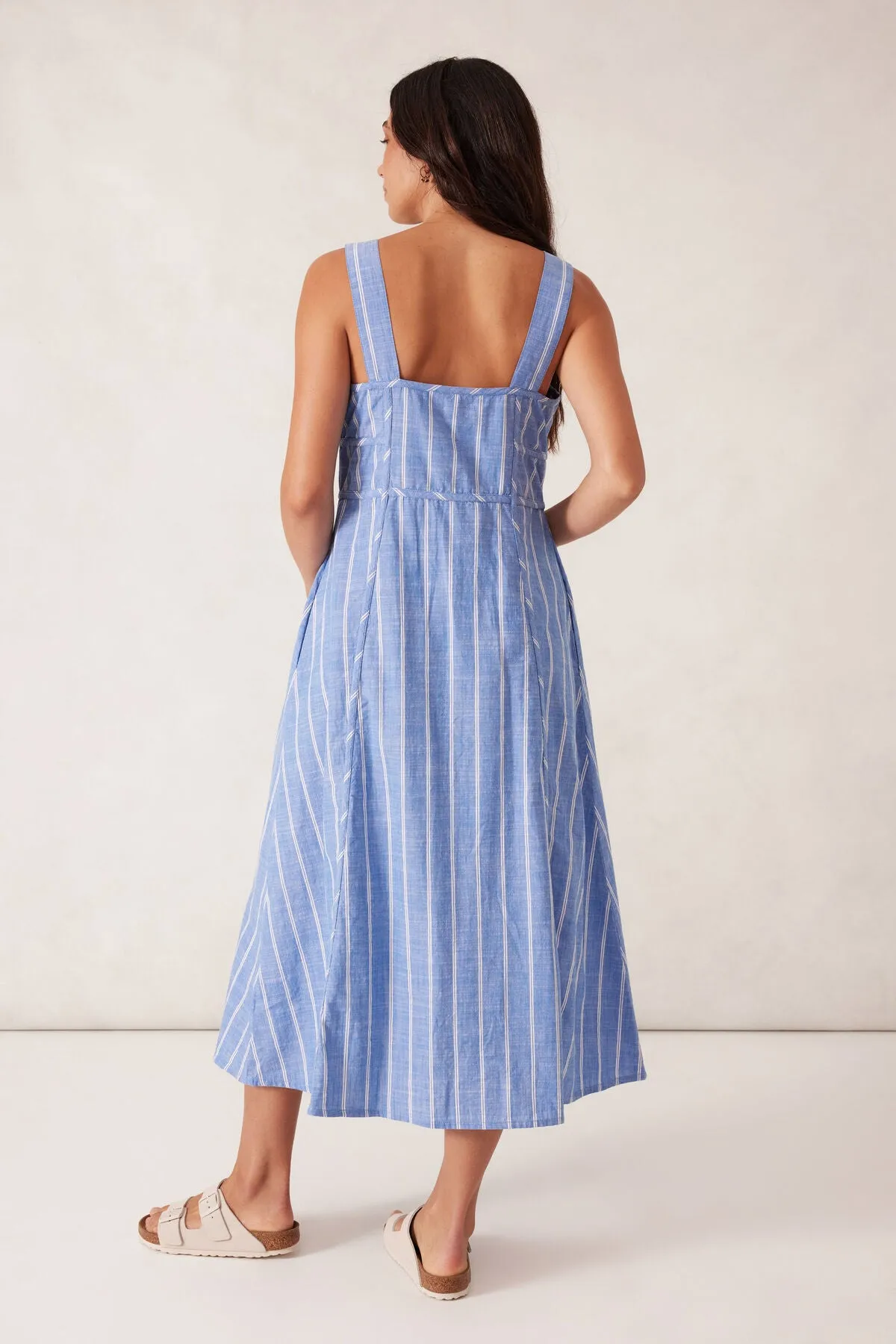 Strappy Placket Dress - Oxford Blue Stripe